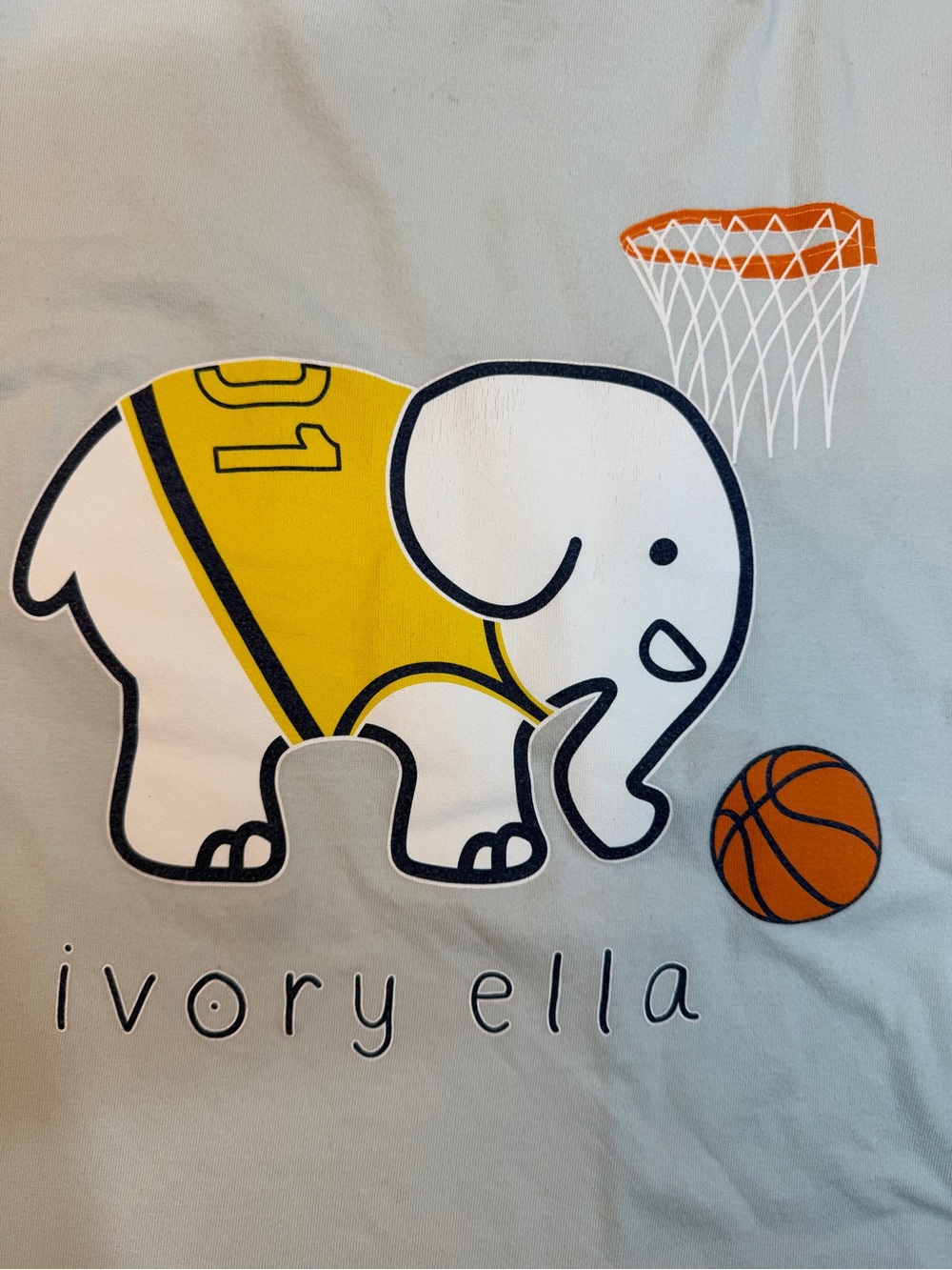 IVORY ELLA Light Blue Elephant Basketball Tee with Yellow Jersey
